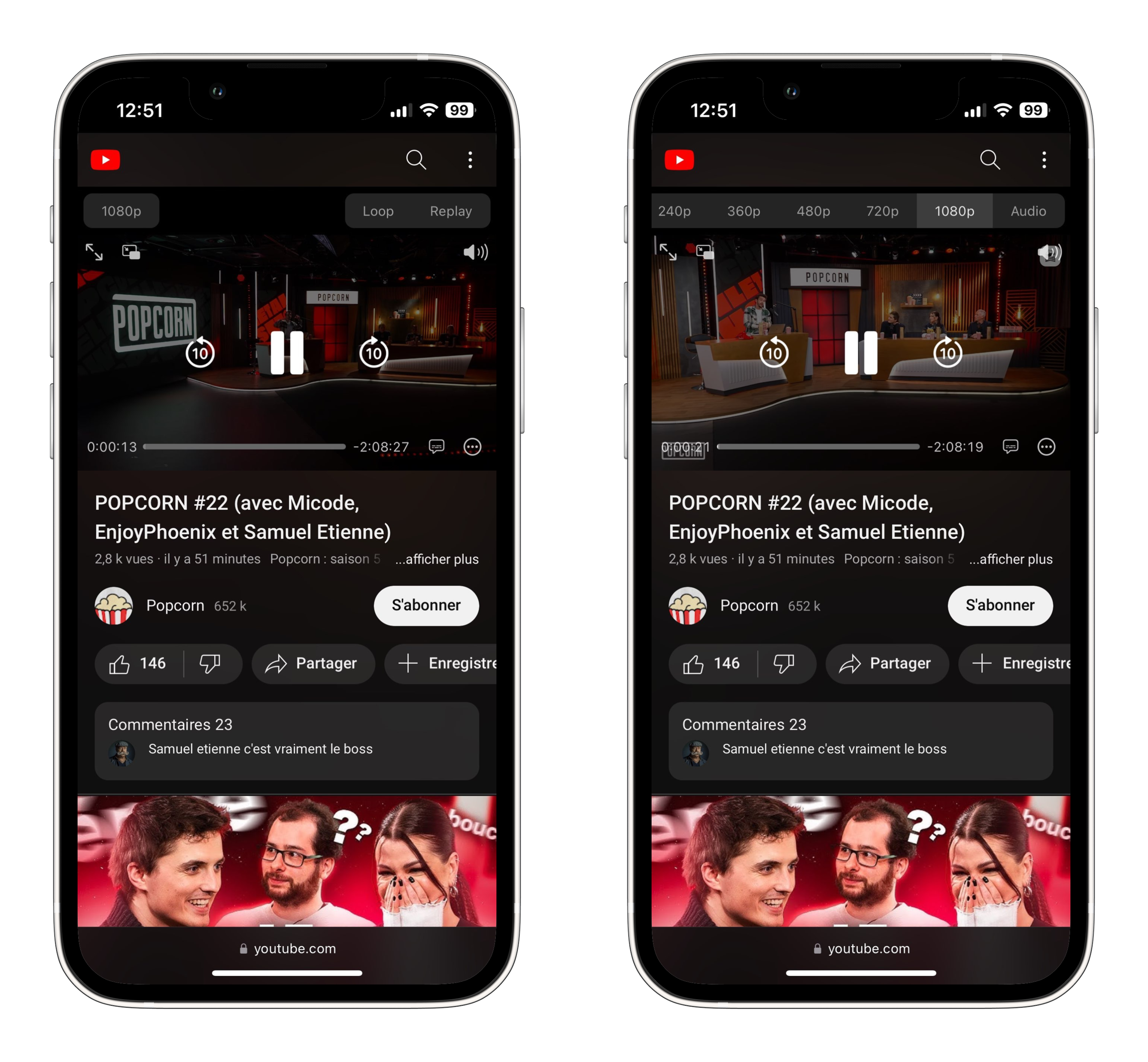 Le player vidéo natif d'iOS maintenant intégré à YouTube, avec la vidéo popup et l'audio
